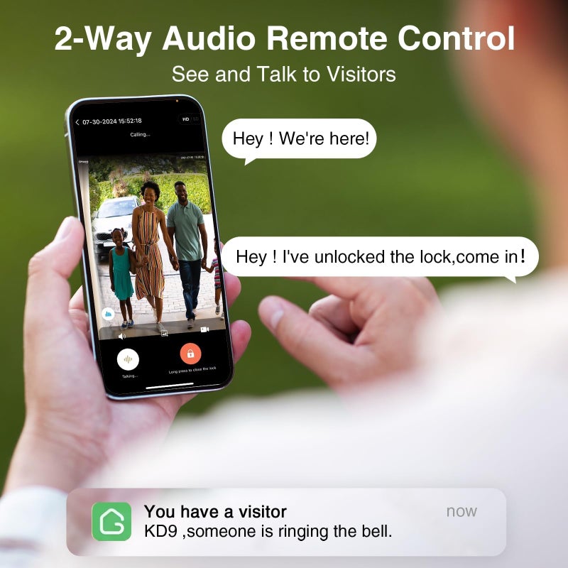 GHome Smart 3 in 1 Door Lock with Fingerprint WiFi Keyless Entry Smart Deadbolt  2K HD Camera  2.4GHz  App Remote Control  Smart Door Knob with Doorbell - Image 4